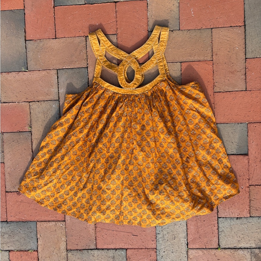 NWT Ochre Saffron Tank Top Gold World Market Boho Flowy Batik Bib Necklace Look - Picture 6 of 9